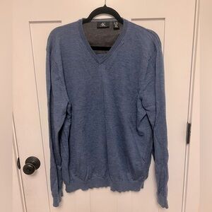 Calvin Klein Extra Fine 100% Merino Wool V-Neck Sweater Size XL Blue